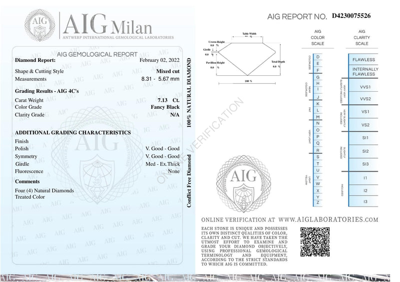 Mixed cut Fancy Black Color Diamond 7.13 Carat - AIG Certified